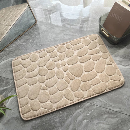 1 Embossed Pebble Bath Rug, Memory Foam Absorbent Floor Mat, Non-Slip Door Rug, Indoor Floor Mat, Bathroom Accessories