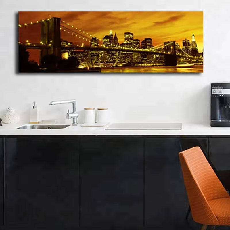 Led Wall Picture Painting Canvas with Led Brooklyn Bridge City Night Art Light up Decor Artwork Printed Frame Living Room