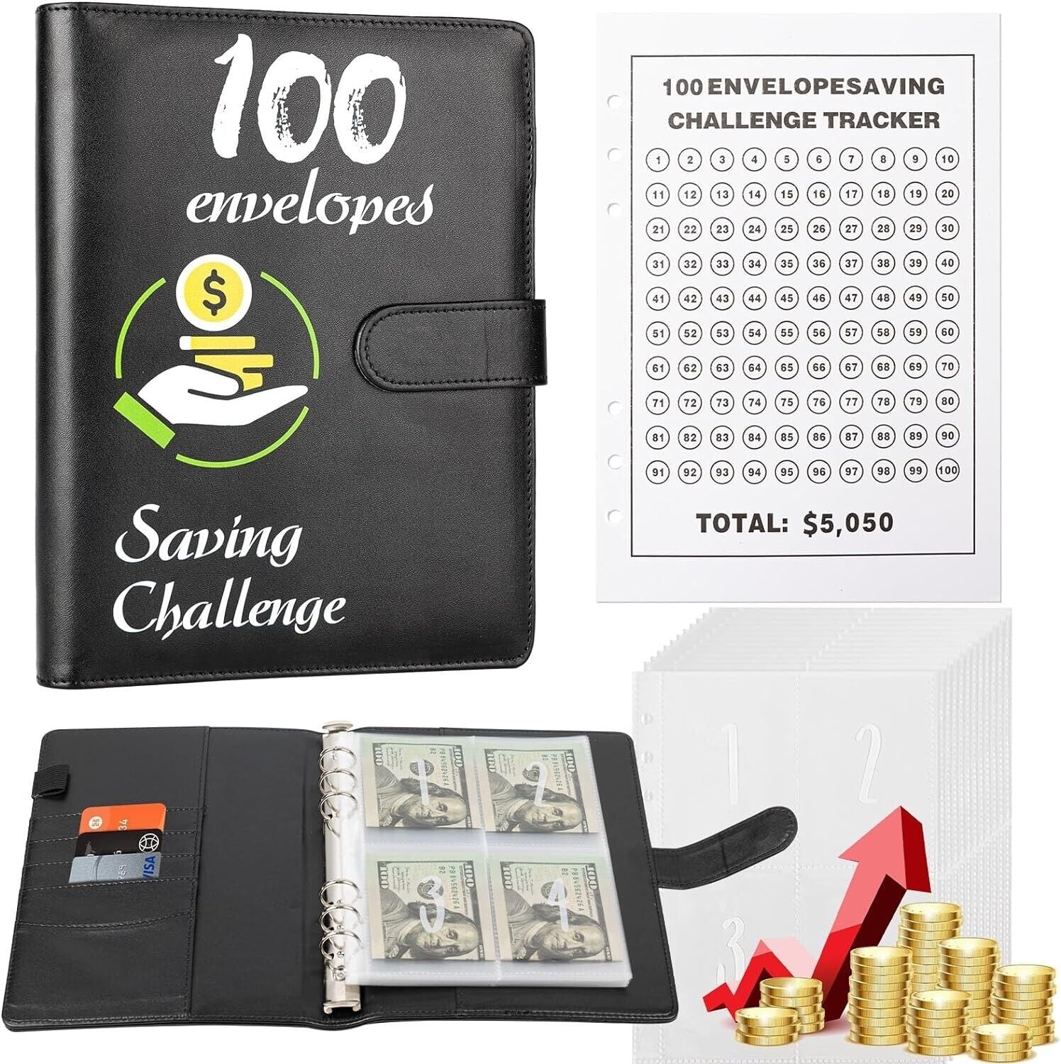 100 Envelopes Money Saving Challenge Binder, A5 Money Saving Challenges Book, Sa