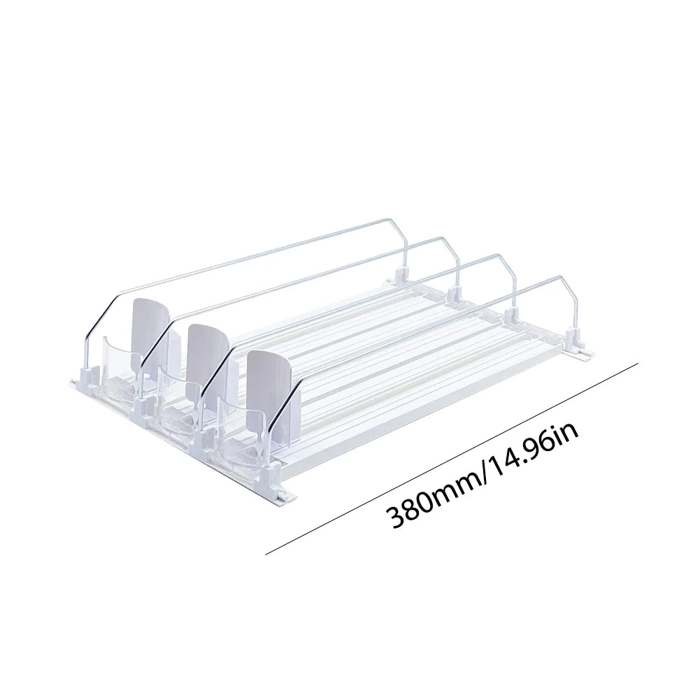 Canned Beverage Push Rack Drink Organizer Dispenser Spring Push Adjustable Width Storage Shelf E-Shaped Glide for Kitchen Fridge