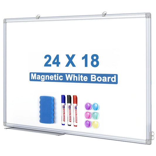 24"×18" Wall Mounted White Board - Magnetic Dry Erase Board for Wall, Whiteboard with Pen Tray, for Office Home School Supplies, Silver Aluminum Frame