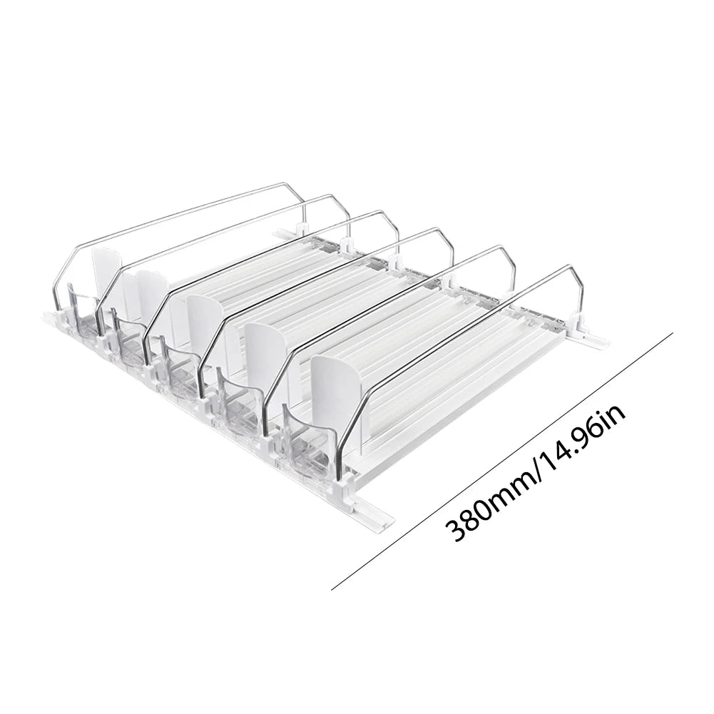 Canned Beverage Push Rack Drink Organizer Dispenser Spring Push Adjustable Width Storage Shelf E-Shaped Glide for Kitchen Fridge