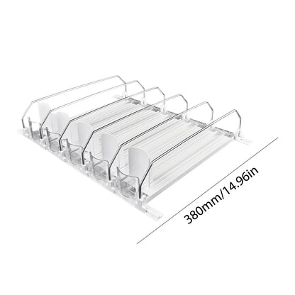 Canned Beverage Push Rack Drink Organizer Dispenser Spring Push Adjustable Width Storage Shelf E-Shaped Glide for Kitchen Fridge