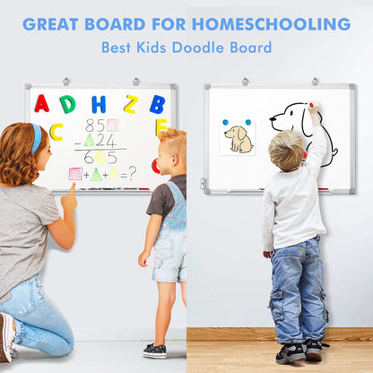 24"×18" Wall Mounted White Board - Magnetic Dry Erase Board for Wall, Whiteboard with Pen Tray, for Office Home School Supplies, Silver Aluminum Frame