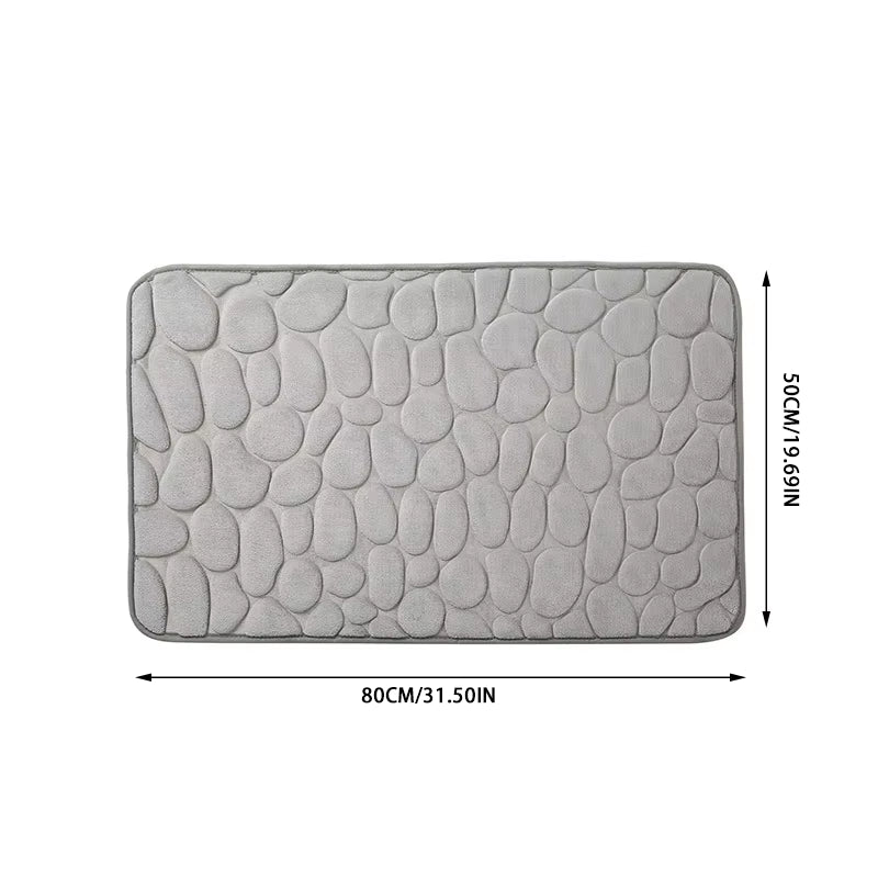 1 Embossed Pebble Bath Rug, Memory Foam Absorbent Floor Mat, Non-Slip Door Rug, Indoor Floor Mat, Bathroom Accessories