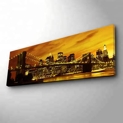 Led Wall Picture Painting Canvas with Led Brooklyn Bridge City Night Art Light up Decor Artwork Printed Frame Living Room