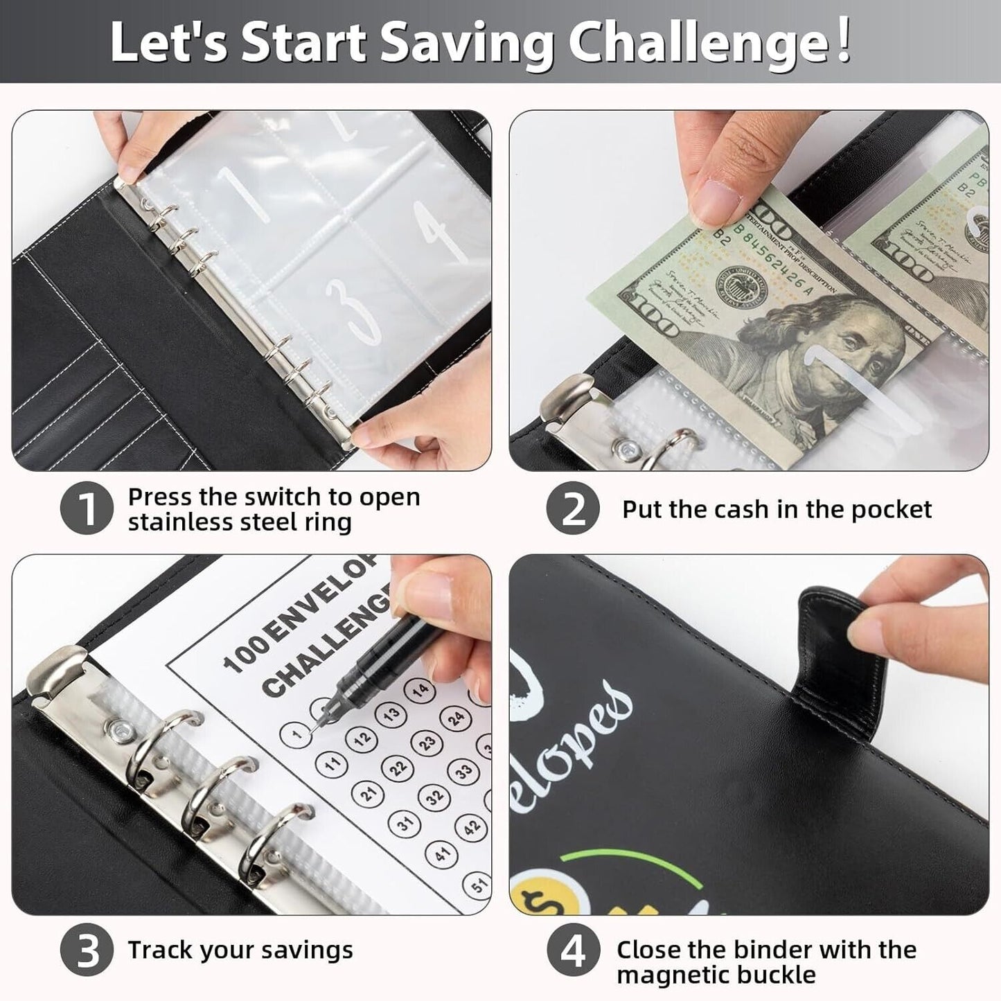 100 Envelopes Money Saving Challenge Binder, A5 Money Saving Challenges Book, Sa