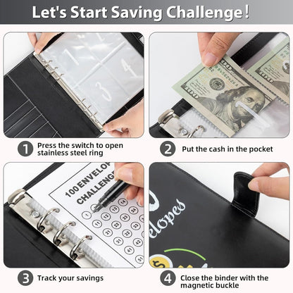 100 Envelopes Money Saving Challenge Binder, A5 Money Saving Challenges Book, Sa